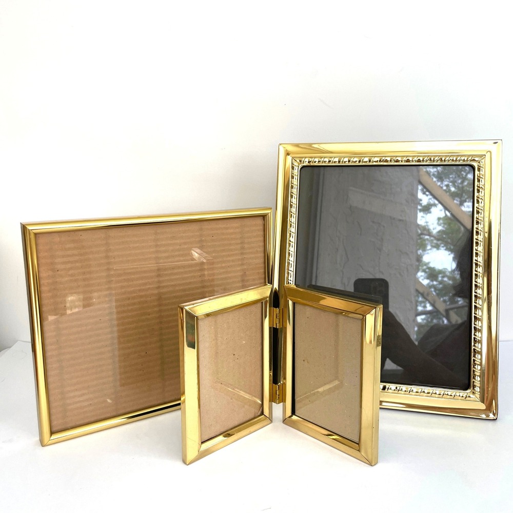 Vintage Brass Gold Picture Frame Set Rope Detail Hinged Double Frames 5x7 8x10